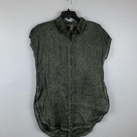 XCVI Shirt Womens Medium Button Down Linen Tunic Cap Sleeve Lightweight Top - Picture 1 of 9